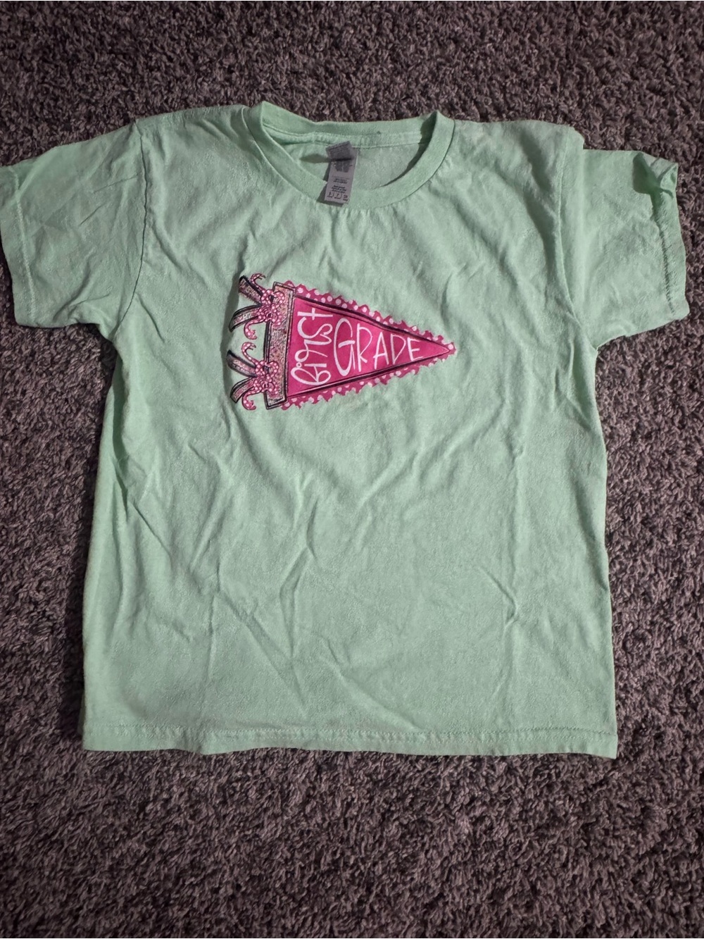 Gildan Mint Green Short Sleeve Tee with Pink Pennant Graphic